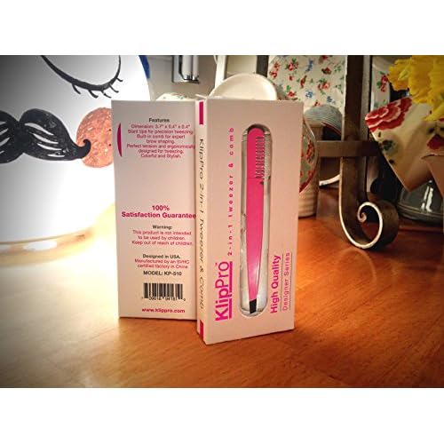 Eyebrow Tweezer with Comb - Slant Tip, Bright Pink - BOGO SALE Offer - Details Below.