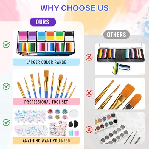 42-Color Face Paint Kit with Brushes & Stencils