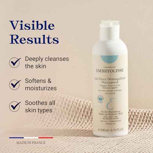 Embryolisse Gentle Waterproof Make-up Remover Milk, 4-in-1 Hydrating Facial Cleanser for Sensitive Skin with Aloe Vera & Shea Butter, 6.76 Fl Oz