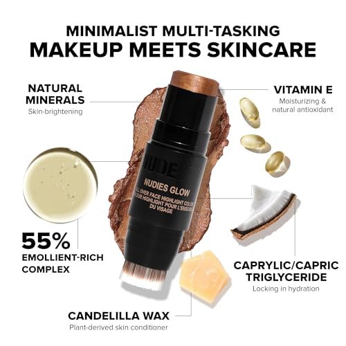 Nudestix Nudies Glow Highlighter Stick ? Multi-Use Cream Highlighter for Cheeks, Eyes & Body with Built-In Brush | Dewy, Radiant Finish | Clean, Vegan & Travel-Friendly Makeup