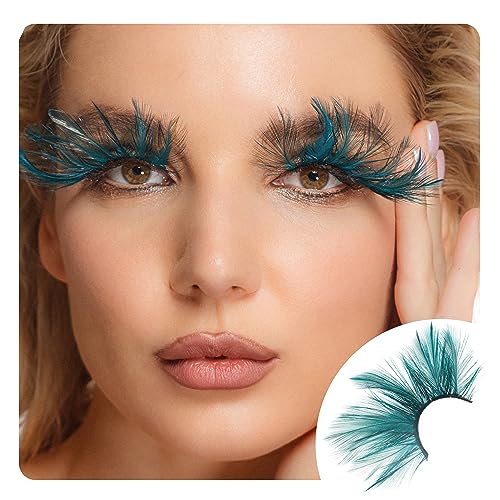 Halloween eyelashes Double Lip Black with Green Big Extra Long Feather eyelashes Extra extension Halloween Green Feather Tip False Eyelashes Dance Halloween Costume
