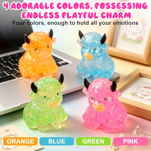Blue Glitter Highland Cow Stress Relief Fidget Toy - Sensory Squeeze Ball, Anxiety & Desk Decor