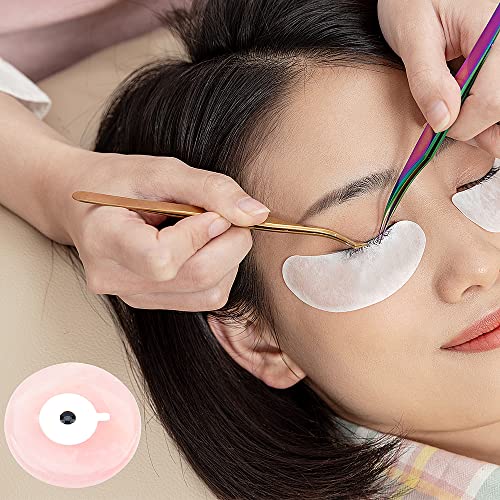 900 Pcs Eyelash Extension Adhesive Glue Pallet Sticker Pads, Disposable Waterproof Adhesive Holder Pad and 1 Pcs Eyelash Extension Jade Stone (Pink Sets)