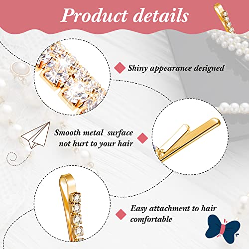 15 Pieces Luxury Bling Rhinestone Hair Clips and Pins for Women and Girls - Clear Crystal Barrettes for Party, Wedding, and Daily Use (Gold)