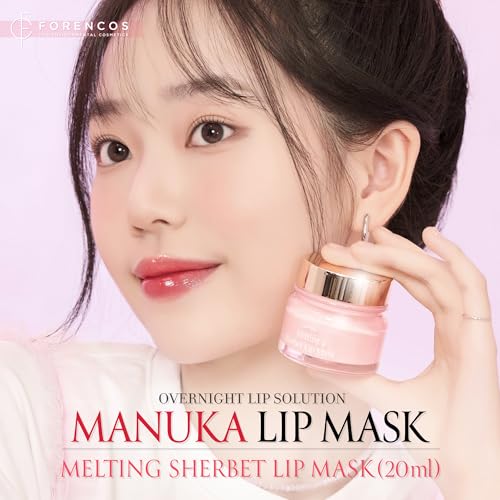 FORENCOS Melting Sherbet Lip Mask, Overnight Treatment with Manuka Honey, Olive Oil & Vitamin E, Sleeping Mask & Repair Moisturizer for Dry, Cracked Lips, Nourishing Care, 0.7 oz