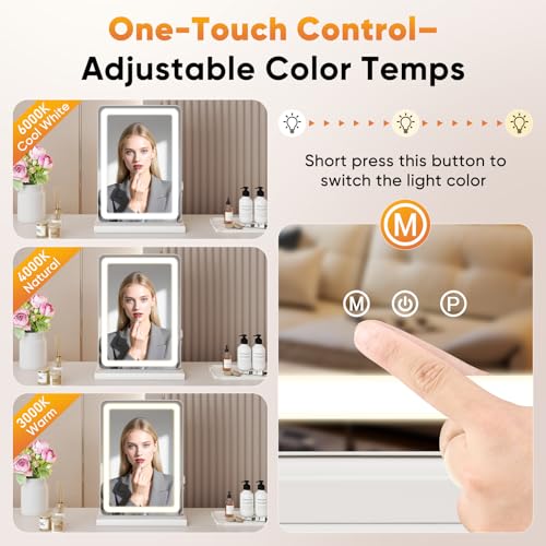 Sweetcrispy 18"x13" LED Vanity Mirror with Lights, Small Smart Makeup Mirror with Touch Control, Dimmable Lighting