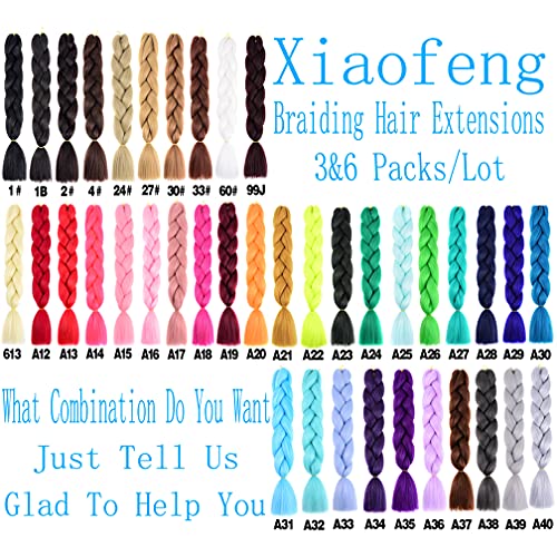 Xiaofeng Braiding Hair Extensions for Women 6 Packs 100g/Pack 24Inch High Temperature Ombre Jumbo Synthetic Braiding Hair for Twist Crochet Braids (24 Inch, mix color4)