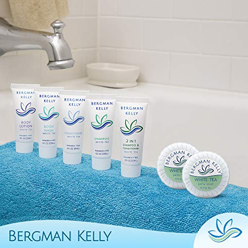 BERGMAN KELLY Hotel Soap Bars (White Tea, 0.5 oz, 100 PK), Travel Size Luxury Bulk Amenities Bar Soap, Mini Individually Wrapped Round Soap, Small Toiletries for Airbnb, Motel, Guest Bathroom