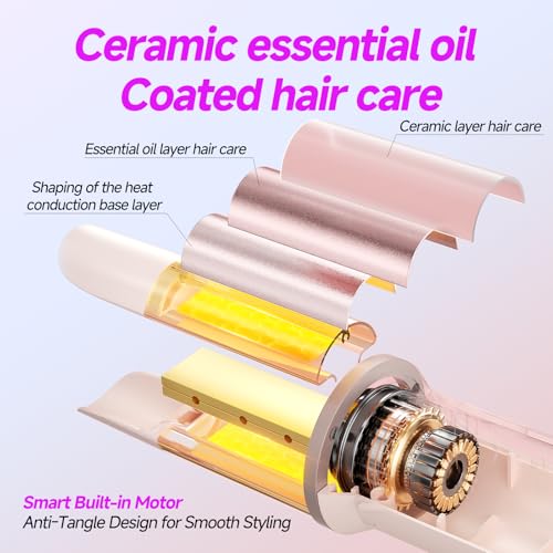 Automatic Curling Iron, 4 Temp, 1.25" Rotating Wand for Beach Waves