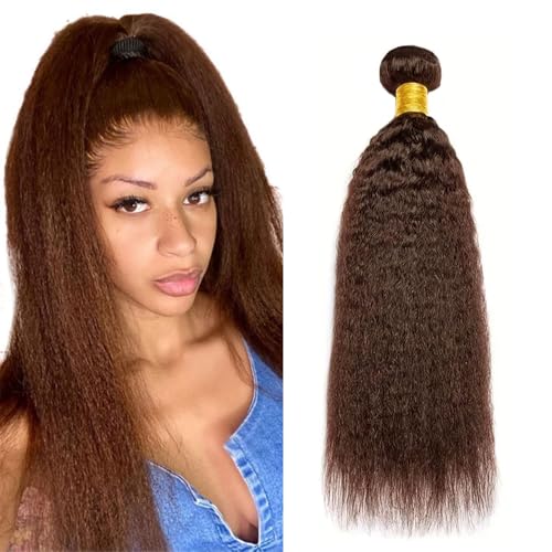 32" #4 Brown Yaki Straight Human Hair Bundle 50g