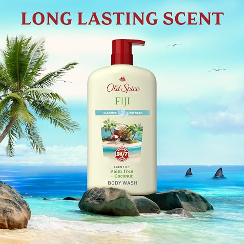 Old Spice Cleansing Body Wash for Men, 24/7 Shower Fresh with Lasting Scent, Cleanse & Refresh, Gentle on Skin, Vitamin B3, Fiji with Palm Tree + Coconut Scent, 30 oz (Pack of 4)