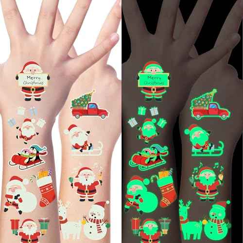 150PCS Luminous Christmas Tattoos for Kids, Christmas Accessories, 150 Kinds of Glow in the Dark Xmas Temporary Tattoos, Stocking Stuff Xmas Supplies for Kids, Xmas Goodie Bag Candy