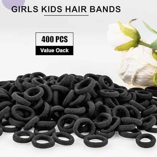 400 PCS Baby Hair Ties ? No Damage Elastic Ponytail Holders, Soft Seamless Multicolor Hair Bands for Toddlers and Girls, Baby Hair Accessories (Black)