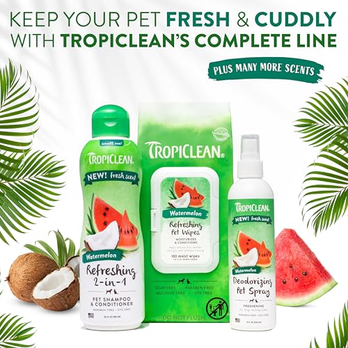 TropiClean Watermelon Refreshing 2-in-1 Cat & Dog Shampoo and Conditioner | Cat & Dog Bath Supplies | 20 oz | Made in The USA