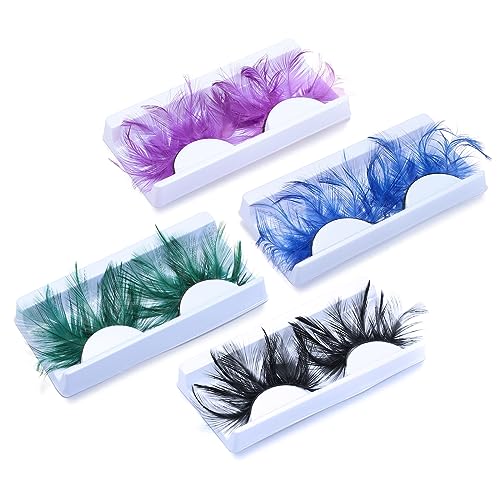DSLONG Halloween Eyelashes Green Feather Eyelashes Dramatic Extra Long Big Halloween Colored Lashes Cosplay Feather Lashes Show Dance Makeup Tools Reusable (A-SET)