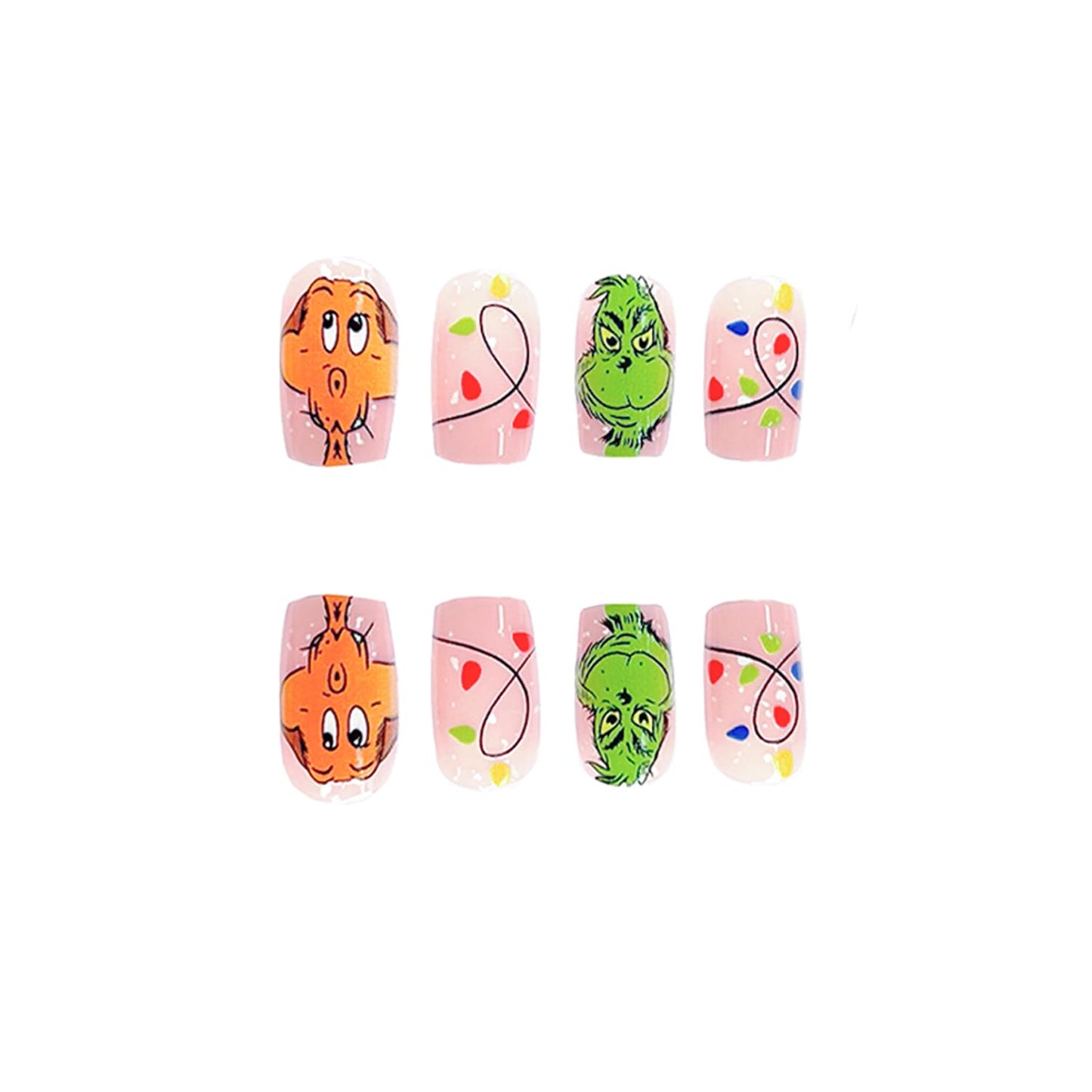 Christmas Press on Nails Medium Length Square Fake Nails with Glitter Design Full Cover Acrylic Nails Winter Monster False Nails with Designs Cute Xmas Artificial Nails Nail Decorations for Women