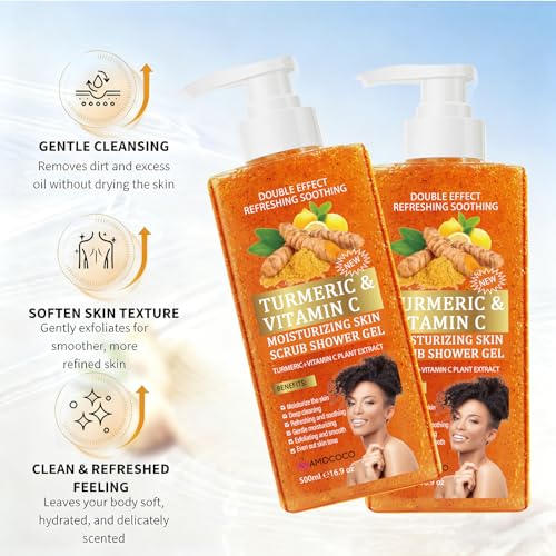 Turmeric Vitamin C Body Scrub Exfoliating Shower Gel, 2-Pack 16.9 fl oz