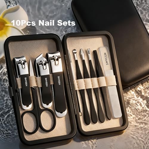 SHYEEH 10-Piece High-Carbon Steel Manicure Set with Leather Case