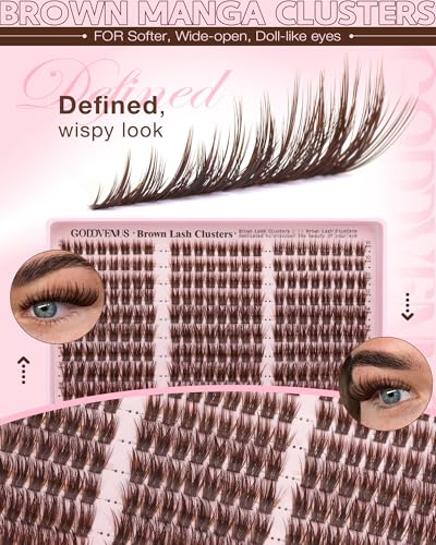 Goddvenus ZB-brown Natural Manga Lash Clusters - Wispy, Waterproof Eyelash Extensions