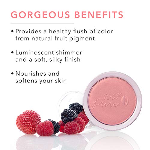 100% PURE Powder Blush (Fruit Pigmented), Chiffon, Soft Shimmery Finish, Nourishes Skin w/Rosehip Oil, Cocoa Butter, Natural Makeup (Soft Pink) - .32 oz