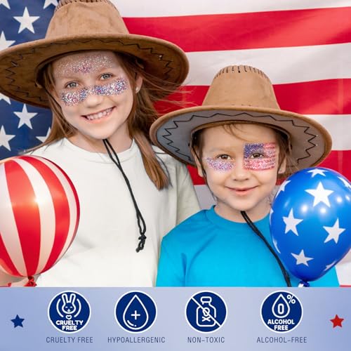 HOSAILY Red White and Blue Roll-On Body Glitter Gel for 4th of July