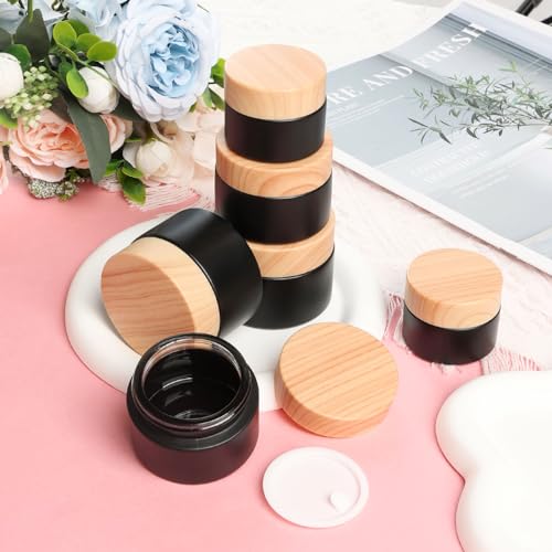 6Pc Glass Cosmetic Jars with Lids - Refillable 15ml 30ml 50ml