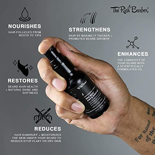 The Rich Barber Pro Rich Men's Beard Oil, 1 oz. - Softens Beard & Promotes Thick Growth with Castor Oil, Argan Oil, & Jojoba Oil - For All Beard Types