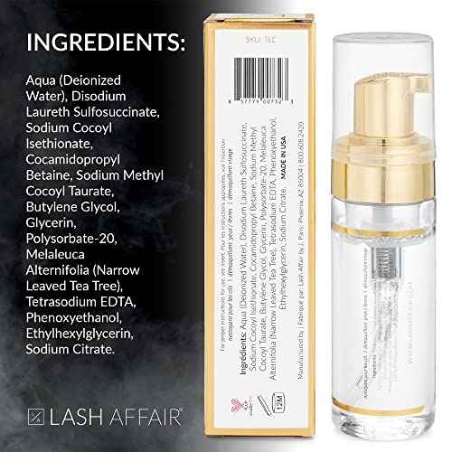 Lash Affair TLC Eye-Lash Extension Cleanser Foam Face Wash with Tea Tree Oil, Lash Shampoo, Facial Cleanser, Makeup Remover, Water-Based Eye-Lash Cleanser Oil-Free, 50 ml