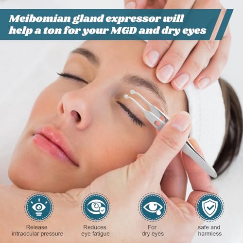 JIANWEI Meibomian Gland Expressor, Eyelid Gland Blockage Unblocking Physiotherapy Tools, Professional Forceps Stainless Steel Eyelid Massage Tweezers for Dry Eyes (Round Tip)
