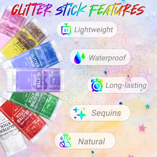 Body Glitter Stick, Waterproof 24-Hour Wear for Face & Hair