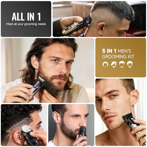 Beard Trimmer for Men - Professional Hair Clippers Zero Gapped T-Blade,Waterproof Cordless Rechargeable Electric Shaver Men's Grooming Kit for Fading & Nose Hair Trimmer, Grooming at Home