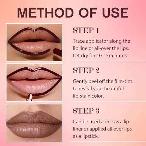 Peel Off Matte Liquid Lip Gloss Stain-Lip Liner with Tweezer, Pinkish Red Peel Off Lip Stain, Long Lasting & Waterproof Lipstick Tattoo, Transfer-Proof Lip Gloss for All Skin Types (06#, 1Pcs)