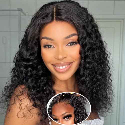 SENSAIRUITE Glueless Wigs Human Hair Pre Plucked Pre Cut 13x4 HD 180% Density 20 Inch Curly Human Hair Wig Wear and Go Glueless Wig Deep Wave Lace Front Wigs Human Hair Frontal Wigs for Women