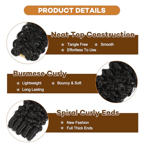 Burmese Curly Crochet Hair Extensions 12 Inch 60g 1B Black
