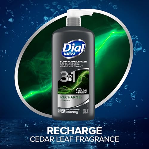 Dial Men 3-in-1 Body Wash, Hair & Face Wash, 23 fl oz (Pack of 6)