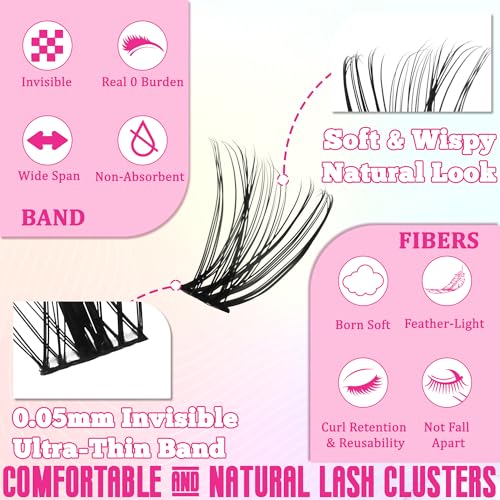 Gmagictobo DIY Lash Clusters Kit Volume Lash Clusters Thick Eyelash Extension Kit Individual Lashes Thin Band Lashes Clusters Lash Bond and Seal Lash Tweezers