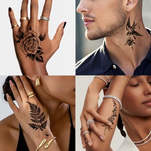 Temporary Tattoos for Women - 25 Waterproof Designs Rose Hummingbird