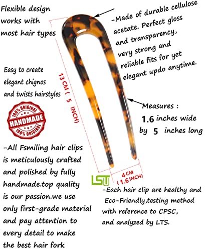 French Hair Pins U-Shaped Tortoise Shell Chignon Pin 2 Pack