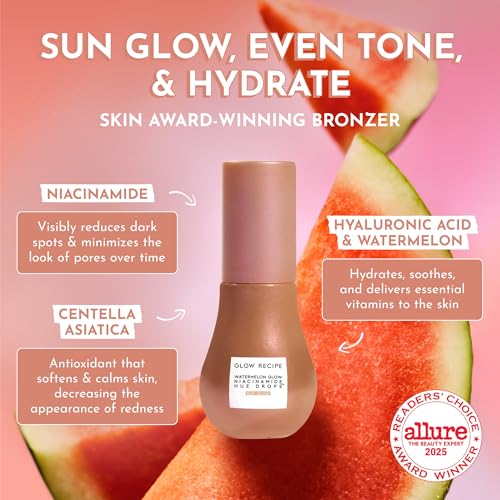 Glow Recipe Hue Drops - Mini Tinted Face Serum - Bronzing Drops to Brighten & Hydrate - Skincare Makeup Primer & Liquid Highlighter to Blur Pores for a Radiant, Even Skin Tone - Sun Glow (15ml)