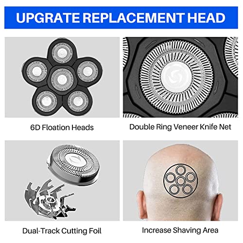 6 Blade Replacement Heads,Bald Shaver Replacement Heads Rotary Shaver for Bald Men Replacement Blade Beard Universal Fast Double Ring Hair Trimmer for 5 6 7 Head Electric Shaver