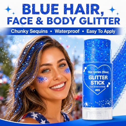 Blue Glitter Makeup Stick for Hair, Face & Body – Chunky Sparkle