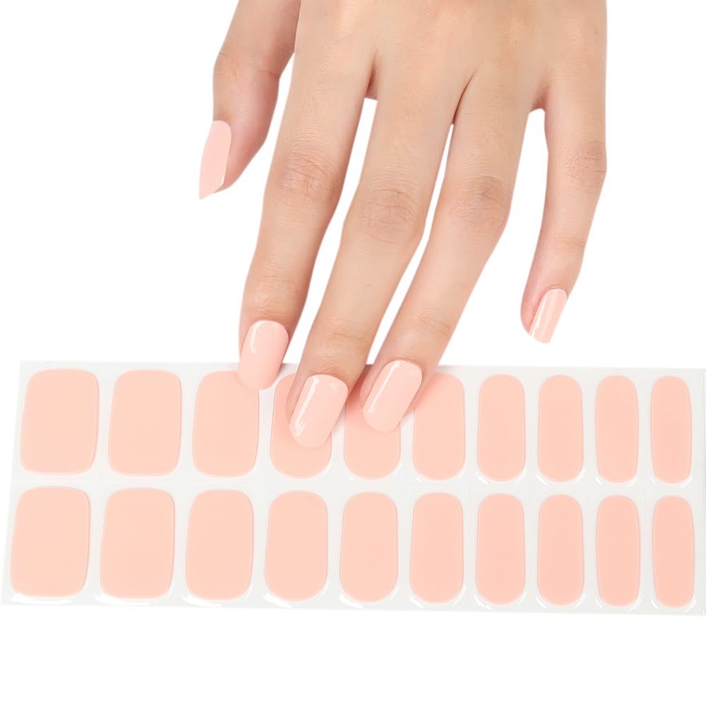 ACROIN Semi Cured Gel Nail Strips Nail Wraps 20 Stickers Need Cured, Salon-Quality, Long Lasting, Easy to Apply & Remove, Includes Cleaning Pad, Nail File, Wooden Stick - Peach