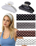 Polka Dot Headband & Claw Clip Set - 6 Piece Hair Accessory Pack