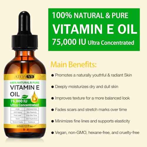 2 Pack Vitamin E Oil, 75,000 IU Organic Pure Vitamin E Oil for Tightening Plump Skin, Reduce Fine Lines & Scars, Moisturizing Skin, Face & Full Body
