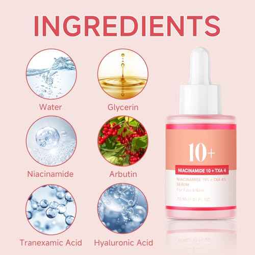 Niacinamide Serum, Niacinamide Serum 10% + TXA 4% Acid for Face, 2 Pack Tranexamic Hyaluronic Acid Essence for Face All-in-One Women Daily Korean Skincare Hydration, 30ml