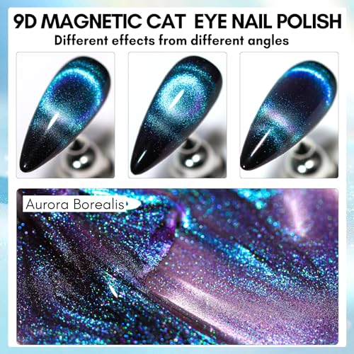 Makartt Gel Nail Polish, Black Hole Cat Eye Gel Polish 10ml Sparkly Cat Eye Glitter Spring Gel Polish with Magnet Stick Soak Off UV/LED Manicure Nail Art Designs- Aurora Borealis