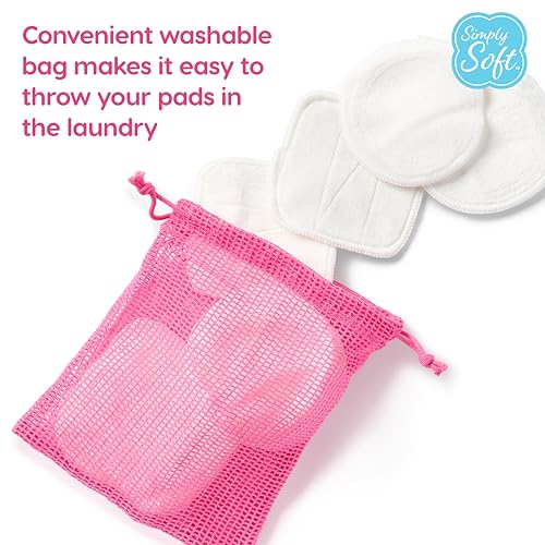 Simply Soft Reusable Cotton Rounds, 14 Count, Makeup Remover Pads for All Skin Types, Sustainable, Minimizes Waste, Dermatologically Tested (7 Rounds and 7 Squares with 1 Washable Mesh Bag)