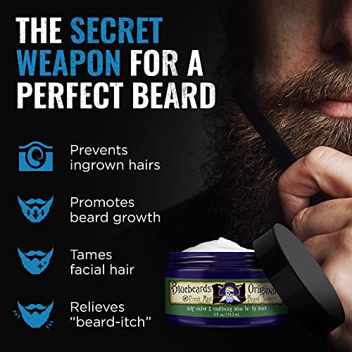 Bluebeards Original Beard Balm Leave-in Conditioner - 4 oz Fresh Mint Beard Saver Softener for Men with Aloe & Peppermint Oil Deeply Conditions & Moisturizes Mustache & Skin - Made in USA