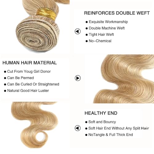 Fridnae Ombre Body Wave Human Hair Bundles - 3 Toned Blonde Virgin Brazilian Extensions 12-34 Inch