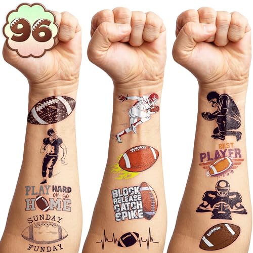 96PCS Football Pre-Cut Temporary Tattoos - Party Favors for Kids, Boys American Football Theme, Perfect for Birthday Parties, Classroom Prizes, Cheerleader & School Events Gifts